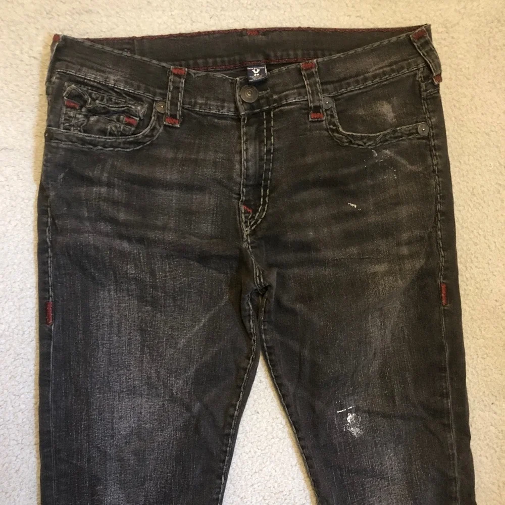Vtg 2000s True Religion Ricky Black Red Stitch Jeans Mens 38 Made in USA Y2K